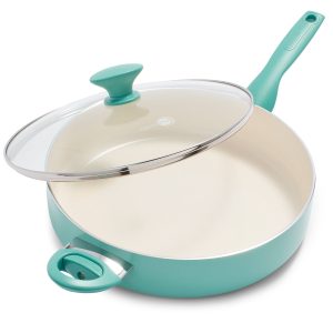 Rio Ceramic Nonstick 5-Quart Saut?? Pan with Lid | Turquoise