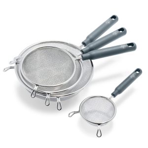 GreenLife Stainless Steel Mesh Strainers. Set of 4 | Gray