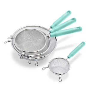 GreenLife Stainless Steel Mesh Strainers. Set of 4 | Turquoise