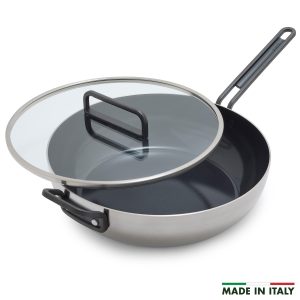 Stanley Tucci? Stainless Steel Ceramic Nonstick 6.5-Quart Essential Stanley Pan with Lid | Black Handle