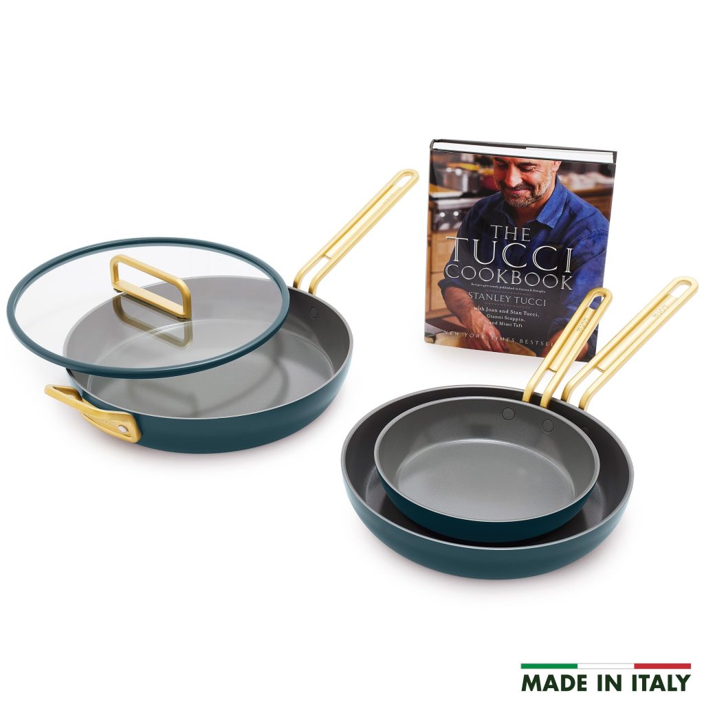 Stanley Tucci? Ceramic Nonstick 4-Piece Frypan Set with The Tucci Cookbook | Venetian Teal