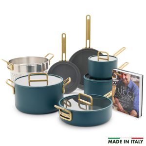 Stanley Tucci? Ceramic Nonstick 11-Piece Cookware Set with the Tucci Cookbook | Venetian Teal
