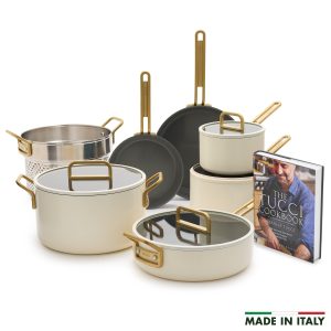 Stanley Tucci? Ceramic Nonstick 11-Piece Cookware Set with the Tucci Cookbook | Carrara White