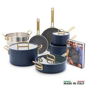 Stanley Tucci? Ceramic Nonstick 11-Piece Cookware Set with the Tucci Cookbook | Marino Blue