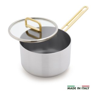 Stanley Tucci? Stainless Steel Ceramic Nonstick 4-Quart Saucepan with Lid | Champagne Handles