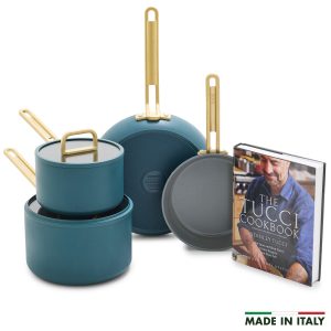Stanley Tucci? Ceramic Nonstick 6-Piece Cookware Set with the Tucci Cookbook | Venetian Teal