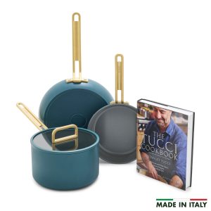 Stanley Tucci? Ceramic Nonstick 4-Piece Chef Set with The Tucci Cookbook | Venetian Teal