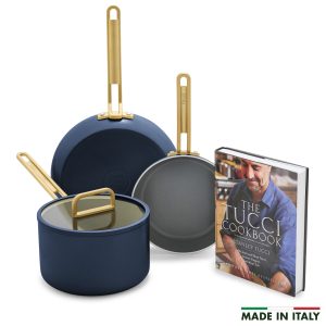 Stanley Tucci? Ceramic Nonstick 4-Piece Chef Set with The Tucci Cookbook | Marino Blue