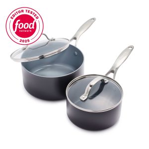 Valencia Pro Ceramic Nonstick 1.5-Quart and 3-Quart Saucepan Set with Lids | Gray