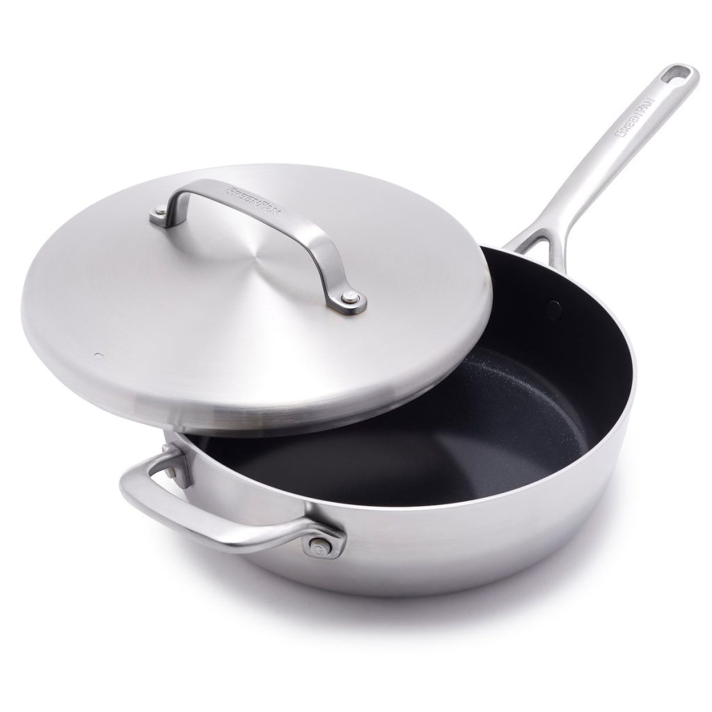 GP5 Stainless Steel 4-Quart Saut?? Pan with Lid and Helper Handle | Mirror Handles