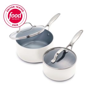 Valencia Pro Ceramic Nonstick 1.5-Quart and 3-Quart Saucepan Set with Lids | Cream